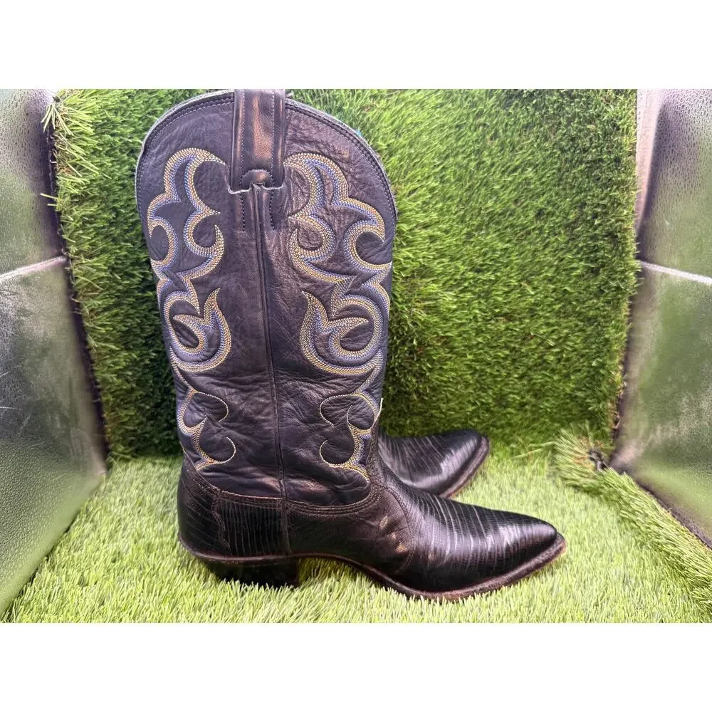 Vintage Nocona Western Boot Men's 7.5 Black Leather Cowboy Equestrian Rodeo